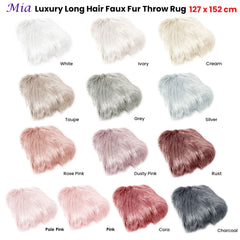 Mia Luxury Long Hair Faux Fur Throw Rug 127 x 152 cm White