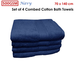 500GSM Set of 4 Combed Cotton Bath Towels Navy 70 x 140 cm