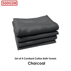 500GSM Set of 4 Combed Cotton Bath Towels Plain 70 x 140 cm Plain Charcoal