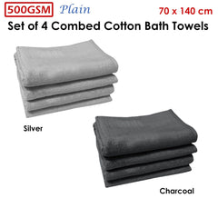 500GSM Set of 4 Combed Cotton Bath Towels Plain 70 x 140 cm Plain Charcoal