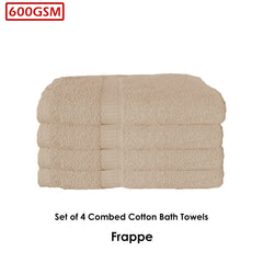 600GSM Set of 4 Combed Cotton Bath Towels 70 x 140 cm Latte (aka Frappe)
