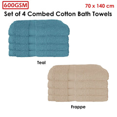 600GSM Set of 4 Combed Cotton Bath Towels 70 x 140 cm Teal