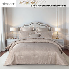 Bianca Bellagio Gold 6 Pcs Jacquard Geometric Comforter Set Queen/King
