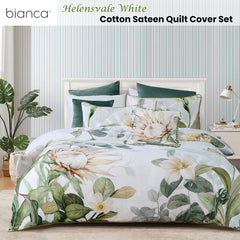 Bianca Helensvale White Floral Cotton Sateen Quilt Cover Set King