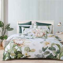Bianca Helensvale White Floral Cotton Sateen Quilt Cover Set Queen