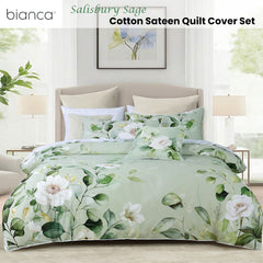 Bianca Salisbury Sage Floral Cotton Sateen Quilt Cover Set Super King
