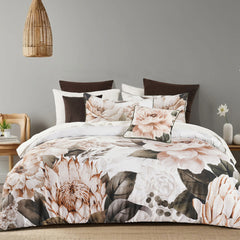Bianca Somerset White Cotton Sateen Floral Quilt Cover Set Queen