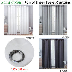 Pair of Solid Colour Sheer Eyelet Curtains 137 x 213 cm White