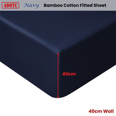Accessorize 400TC Navy Bamboo Cotton Fitted Sheet 40cm Wall Single