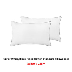 Accessorize Pair of White/Black Piped Hotel Deluxe Cotton Standard Pillowcases