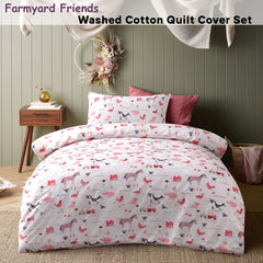 Happy Kids Farmyard Friends Washed Quilt Cover Set Single