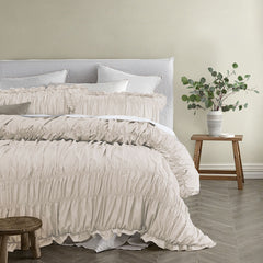 Vintage Design Homewares Haven Natural Washed Cotton Ruched Quilt Cover Set Double