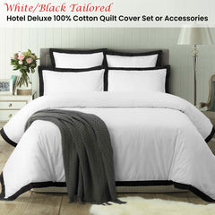 Accessorize White/Black Tailored Hotel Deluxe Cotton Quilt Cover Set Queen