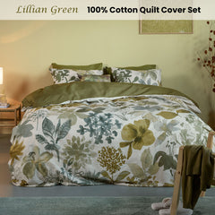 Bedding House Lilian Green 100% Cotton Percale Quilt Cover Set King