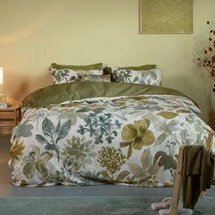 Bedding House Lilian Green 100% Cotton Percale Quilt Cover Set Queen