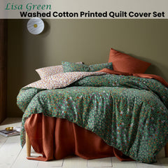 Accessorize Lisa Green Washed Cotton Printed Quilt Cover Set King