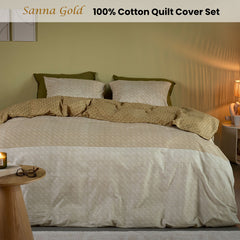 Bedding House Sanna Gold 100% Cotton Percale Quilt Cover Set Queen