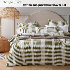 Vintage Design Homewares Tempo Green Cotton Jacquard Quilt Cover Set King