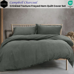 Ardor Campbell Charcoal Crinkled Texture Quilt Cover Set Queen