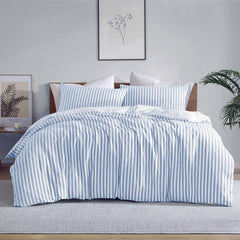 Ardor Frankie Blue Stripe Yarn Dyed Reversible Quilt Cover Set Queen