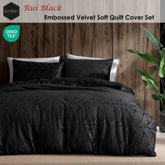 Ardor Rui Black Embossed Velvet Soft Quilt Cover Set Queen