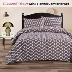 Ramesses Diamond Flower 3- Piece Mink Flannel Comforter Set Queen