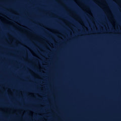 Ramesses 1000TC Linen Bamboo Fitted Sheet Combo Set Deep Blue Double