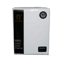 800TC Ramesses Cotton Sateen Sheet Set White Queen