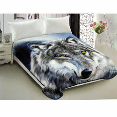800GSM Luxury Reversible Animal Pattern Mink Blanket Queen 200 x 240 cm Wild Wolf
