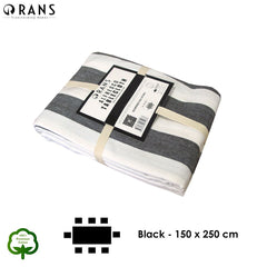Rans Black Alfresco Stripes Cotton Tablecloth - Choose from 2 sizes 150cm x 250cm