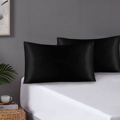 Pair of Standard Satin Silk Pillowcases with Envelope Closure 51 x 76 cm Black
