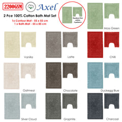2200GSM 2 Pce Axel 100% Cotton Bath Mat Set Chocolate