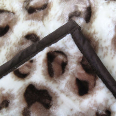 750gsm 3.5kg Double Layer Animal Print Faux Mink Blanket Queen 200x240 cm Taupe Jaguar