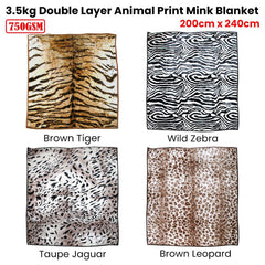 750gsm 3.5kg Double Layer Animal Print Faux Mink Blanket Queen 200x240 cm Wild Zebra