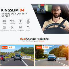 4K+2.5K Dual Dash Cam with WiFi GPS ADAS, Front and Rear Car Camera Recorder with 32GB Card