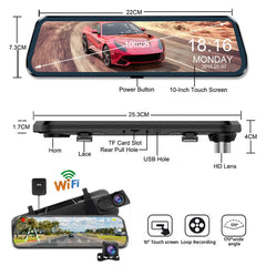 10” 4K Mirror Dash Cam, 2K Rear Camera, WiFi GPS ADAS BSD, Stream Media, 64GB Included