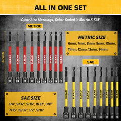 35Pcs Long Magnetic Nut Driver Bit Set Nut Driver Metric & SAE Screwdriver Bits