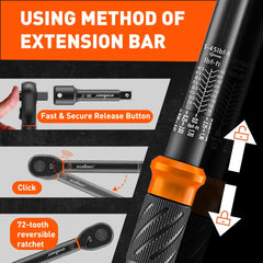 4Pc 3/8" Drive Click Torque Wrench Ratchet Socket Adaptor Extension WorkShop