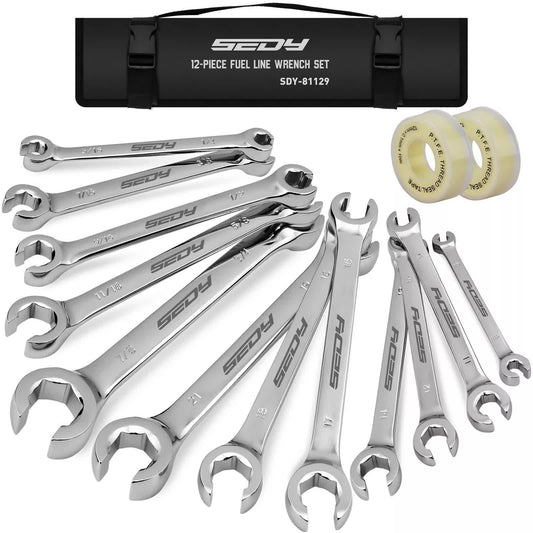 12-Piece Flare Nut Spanner Set Teflon Tape Metric & SAE Brake Line Repairing