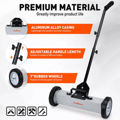 18Inch Magnetic Pick Up Sweeper With Wheels 45LBS Lawn Sweeper Roofing Tools