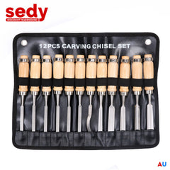 12Pc Wood Carving Chisel Set Knife High Carbon Steel Woodworking Rolling Pouch