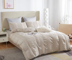 Tufted Boho Striped Embroidery Quilt/Doona/Duvet Cover Set - Super King Size