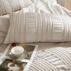 Tufted Boho Striped Embroidery Quilt/Doona/Duvet Cover Set - Super King Size