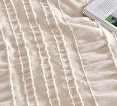 Tufted Boho Striped Embroidery Quilt/Doona/Duvet Cover Set - Super King Size