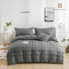 Tufted Dot Jacquard Queen Size Grey Duvet Quilt Cover Set
