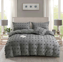 Tufted Dot Jacquard Super King Size Grey Duvet Quilt Cover Set