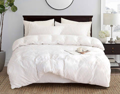 Tufted Diamond Jacquard Queen Size White Duvet Quilt Cover Set