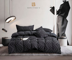 Tufted Boho Wave Jacquard Queen Size Black Duvet Quilt Cover Set