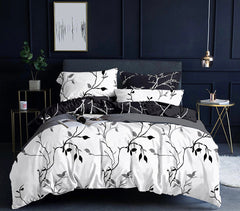 Tree Reversible Queen Size Bed Quilt/Duvet Cover Set Black
