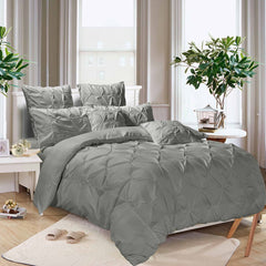 Diamond Pintuck Double Size Grey Duvet Quilt Cover Set